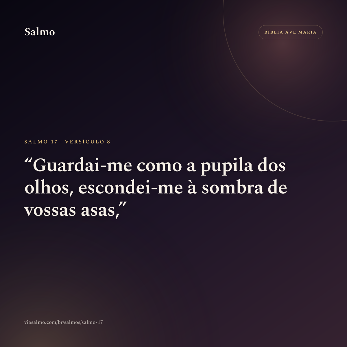 Salmo 17, versículo 8: Guardai-me como a pupila dos olhos, escondei-me à sombra de vossas asas,
