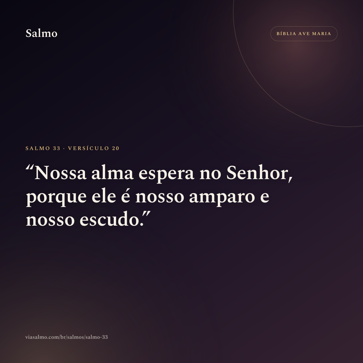 Salmo 33, versículo 20: Nossa alma espera no Senhor, porque ele é nosso amparo e nosso escudo.