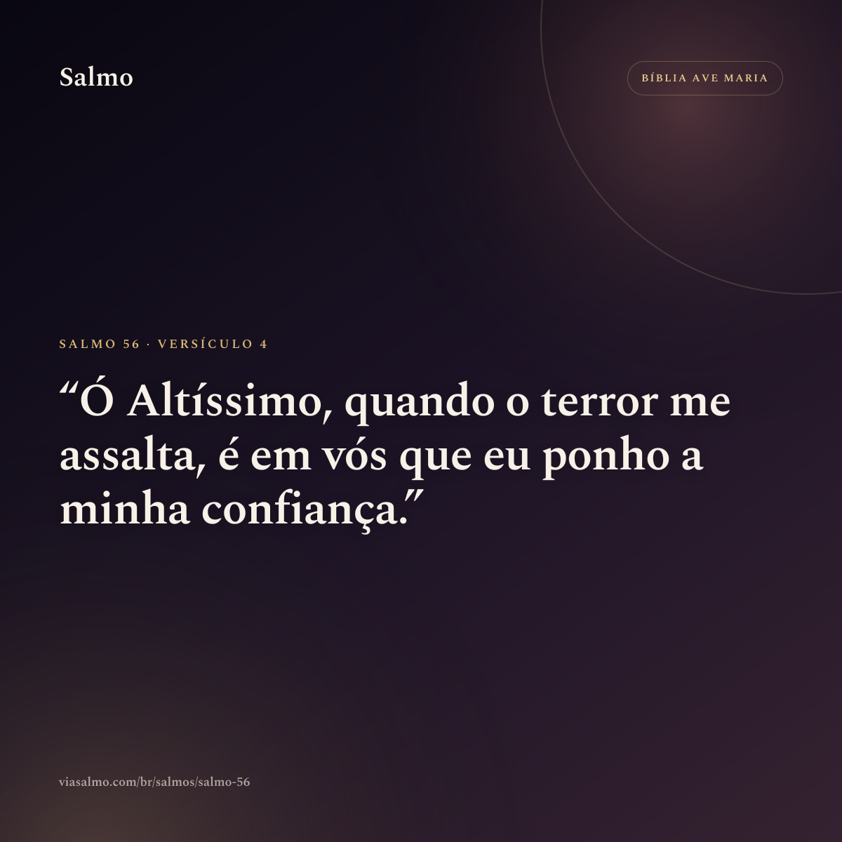 Salmo 56, versículo 4: Ó Altíssimo, quando o terror me assalta, é em vós que eu ponho a minha confiança.