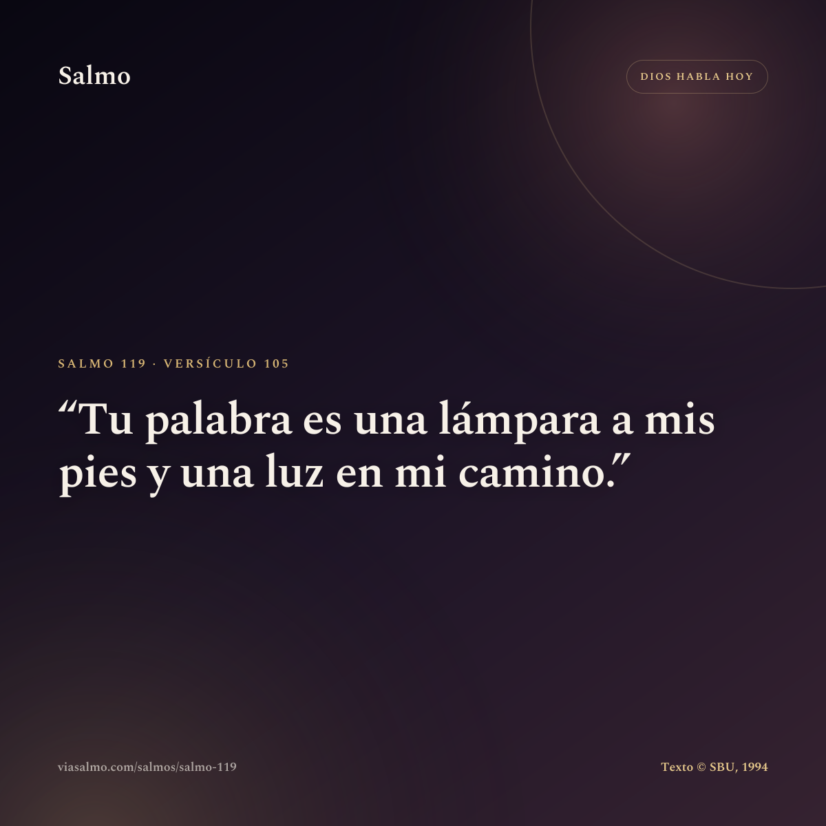 Salmo 119, versículo 105: Tu palabra es una lámpara a mis pies y una luz en mi camino.