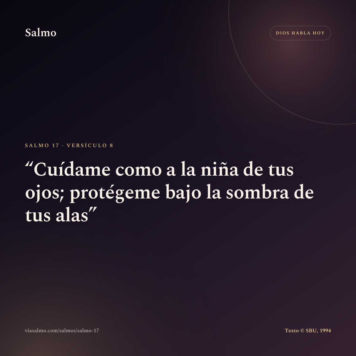 Salmo 17, versículo 8: Cuídame como a la niña de tus ojos; protégeme bajo la sombra de tus alas