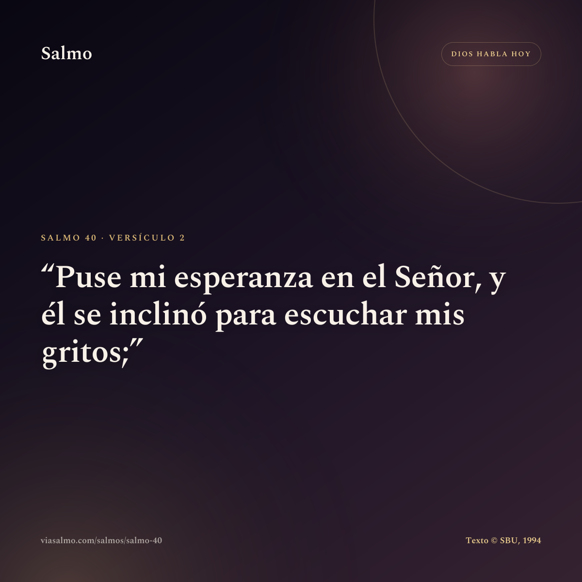 Salmo 40, versículo 2: Puse mi esperanza en el Señor, y él se inclinó para escuchar mis gritos;
